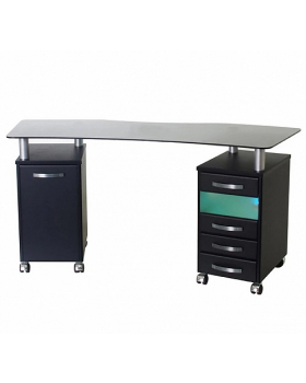 Стол маникюрный с 2 тумбами со стеклянной фигурной столешницей и УФ-блоком "МЦ-050"